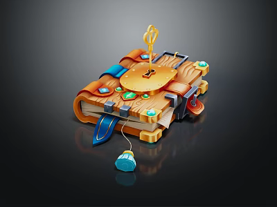 Enchanting Decorative Book With Brown Leather Blue Straps Golden Key Green Gemstones And Blue Pendant 3d model
