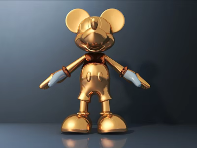 Golden Mickey Mouse Shaped Doll With Shiny Metallic Finish White Hands And Standing Pose 3d model