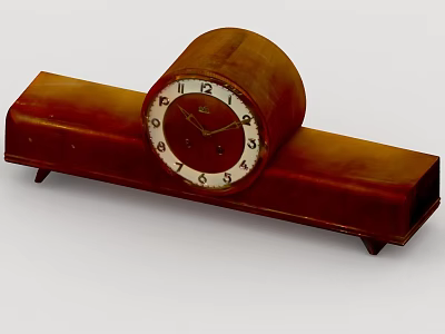 Vintage Wooden Mantel Clock With Round Dial White Numbers And Black Hands 3d model