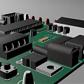 Green Circuit Board With Electronic Components Resistors Capacitors And Chips 3d model