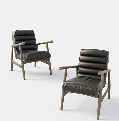 Two Modern Leisure Chairs With Black Leather Upholstery And Wooden Armrests And Legs 3d model
