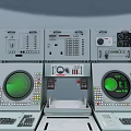 Industrial Control Console Equipment With Green Display Screens Buttons Knobs And Keyboards
