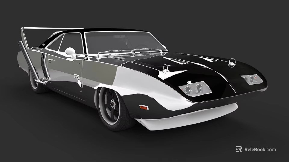 Classic Black And White Retro Sports Car With Streamlined Body And Unique Headlights 3d model 