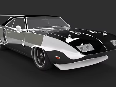 Classic Black And White Retro Sports Car With Streamlined Body And Unique Headlights 3d model