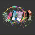 Colorful Milk Cartons With Splashing Milk Effect And Multiple Colors On Dark Background