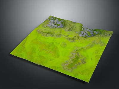 Realistic 3D Green Terrain Model With Rolling Hills And Rocky Mountain Peaks 3d model