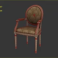 Classic Light Dining Chair With Wooden Frame Patterned Upholstered Seat Backrest And Carved Armrests