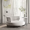 Modern Interior Featuring Beige Gray Curtains Sheer Panels Macramé Wall Hanging White Chair Plant