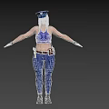 Woman Wearing Blue Police Hat Crop Top Tight Pants With Brown Belt Gloves Black Boots