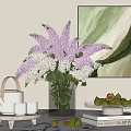 Decorative Ornament Set with Vase Purple White Bouquet Tea Set Fruit Tray Books and Painting