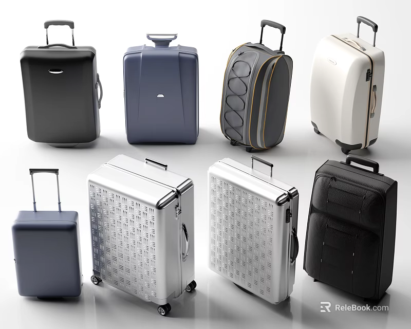 Assorted Colored Modern Suitcases With Diverse Designs Handles And Rolling Wheels 3d model 