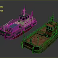 Modern Green Red Watercraft With Cabins Blue Containers And Rusted Brown Deck Vintage Vessel