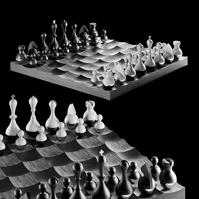Unique Wavy Chessboard Design With Classic Chess Pieces For Board Game Entertainment 3d model