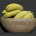 Fresh Yellow Ripe Bananas In Wooden Bowl On Dark Background