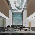 Modern Hotel Lobby Interior With Luxury Sofa Coffee Table And Art Installation
