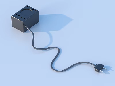 Black Square Household Appliance With Long Power Cord And Plug 3d model