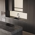 Modern Kitchen Interior With Marble Countertop Island Sink Faucet And Cabinets