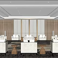 Hotel Public Lounge Area With Modern Chinese White Sofas Coffee Tables And Mountain Landscape Painting