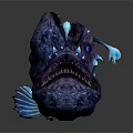 Two Purple Anglerfish with Blue Fins in 3D Rendering on White Background