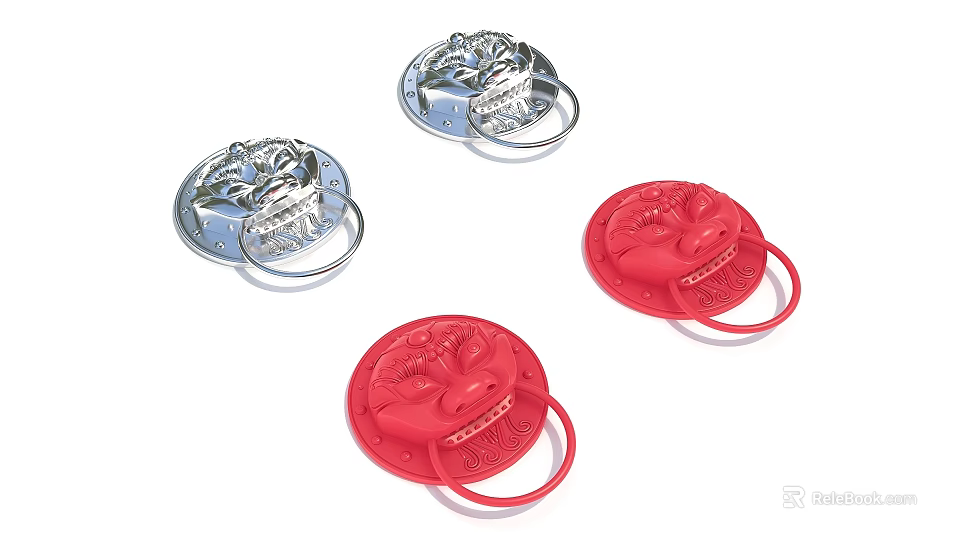 Animal Head Shaped Cookie Cutters With Red And Silver Color And Loop Handles 3d model 