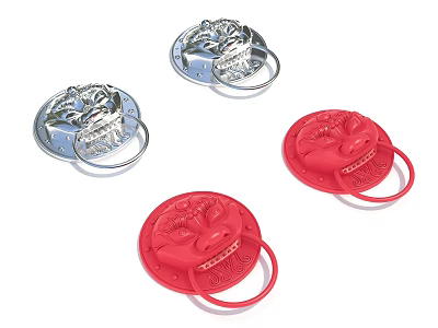 Animal Head Shaped Cookie Cutters With Red And Silver Color And Loop Handles 3d model