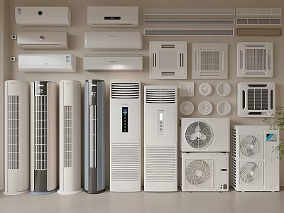 Various Air Conditioners And Fans Displayed Together 3d model