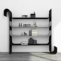 Modern Black Shelving Unit With Multiple Shelves And Decorative Items In Minimalist Interior