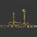 Ancient Columns On Ruined Platform With Scattered Stone Blocks In Historical Site Model 3d model