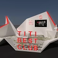 TITI BEST CLUB Exhibition Booth Featuring Geometric White Red Design And Display Screen