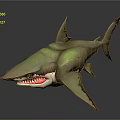 Cartoon Shark 3D Model With Open Mouth Sharp Teeth And Green Gray Body Red Accents