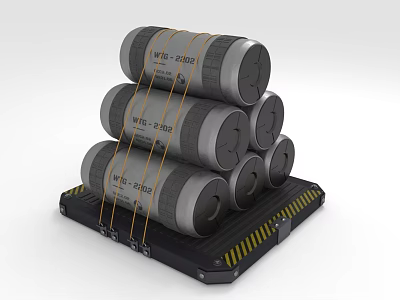 Stacked Gray Cylindrical Water Tanks On Black Base With Yellow Warning Stripes 3d model