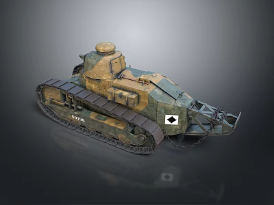 Vintage Military Tank Vehicle With Metal Tracks Turret And Camouflage Paint Finish 3d model