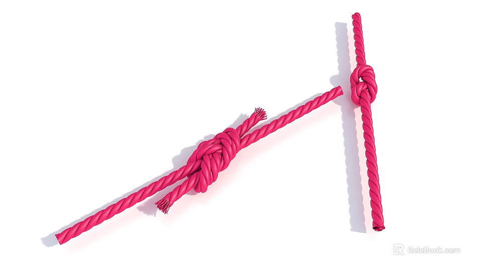 Pink Twisted Ropes With Two Different Intricate Knot Designs On White 3d model 