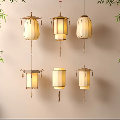Traditional Hanging Lanterns With Six Various Designs For Indoor Decor 3d model