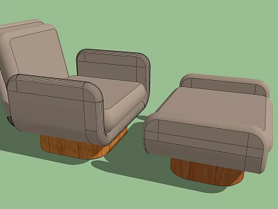 Light Gray Single Seater Sofa With Wooden Round Base And Matching Ottoman 3d model