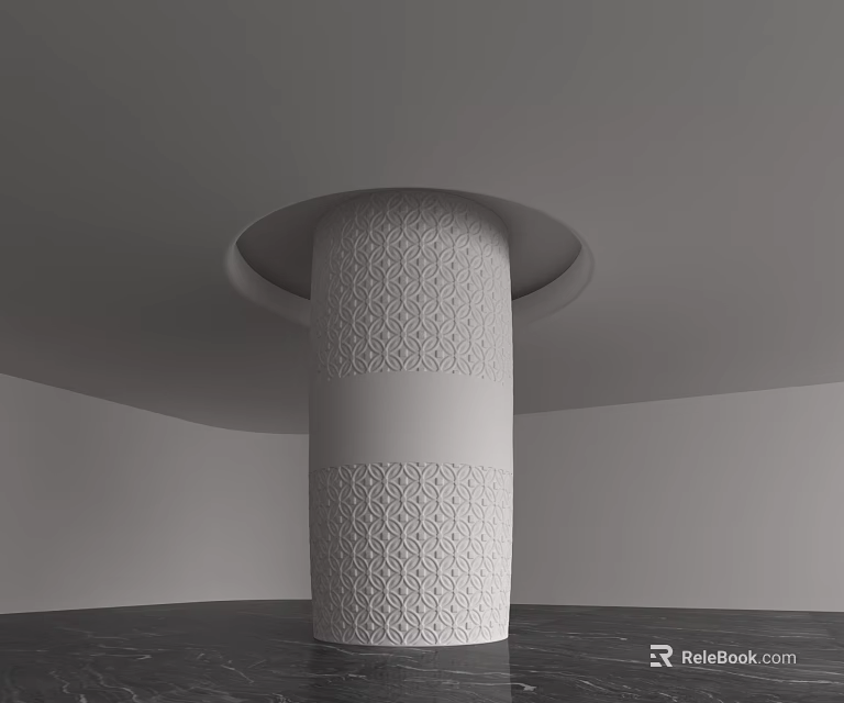 White Column With Geometric Pattern In Modern Interior Featuring Circular Top And Dark Floor 3d model 