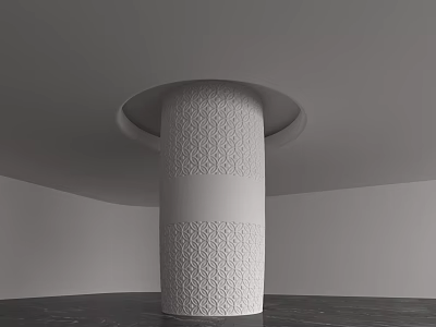 White Column With Geometric Pattern In Modern Interior Featuring Circular Top And Dark Floor 3d model