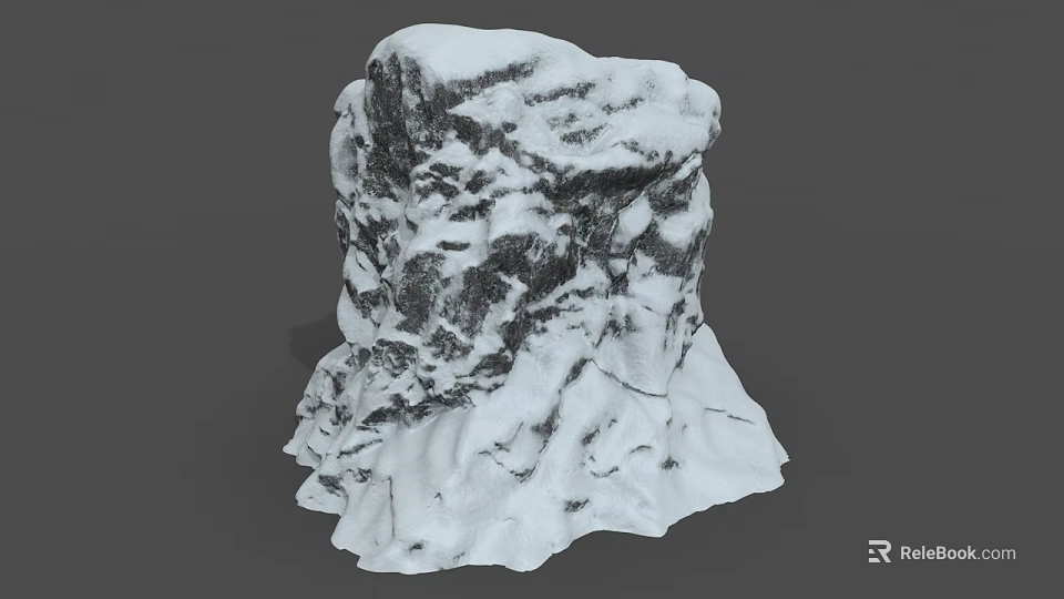 Snow Covered Rock Formation With Natural Rough Texture In Winter Landscape 3d model 
