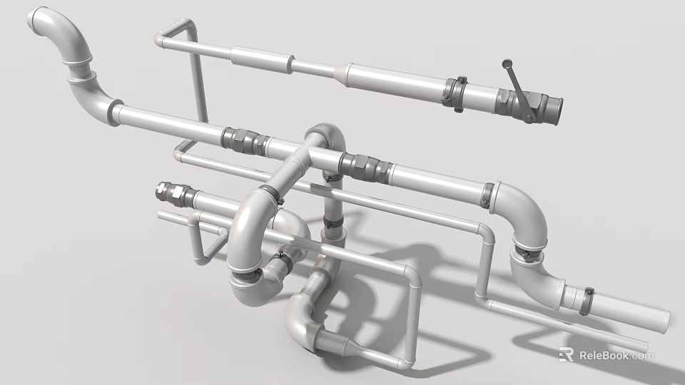 Industrial Equipment Mechanical Piping System With Steel Pipes Valves And Fittings 3d model 