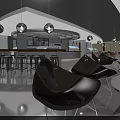 Modern Restaurant Interior With Open Dining Area Bar Counter And Stylish Pendant Lights