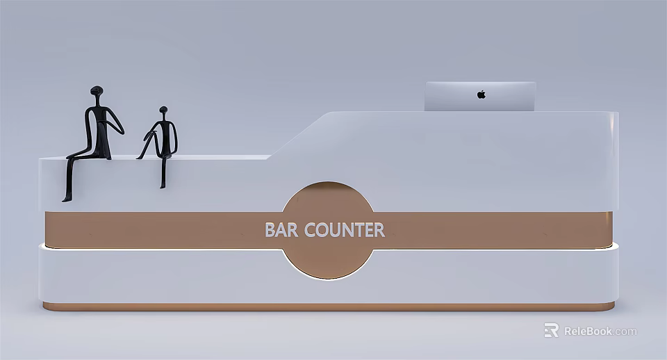 Modern Reception Desk Design With Apple Computer And Staff Figures 3d model
