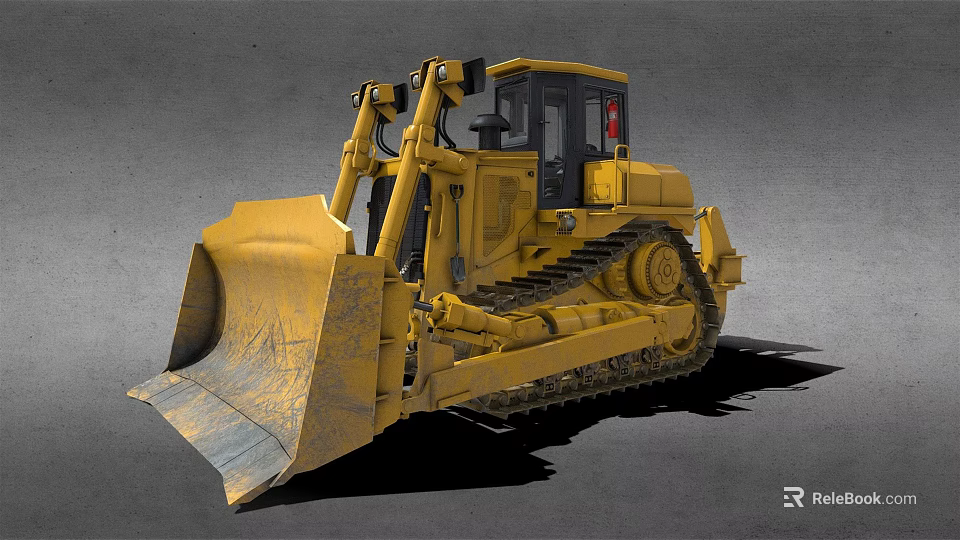Yellow Tracked Bulldozer With Front Blade And Cab For Construction Work 3d model 