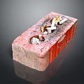 Simple Red Brick Ashtray with Cigarette Butts on Dark Background 3d model