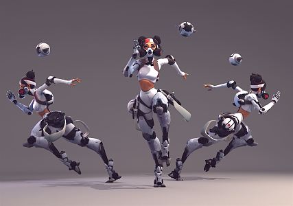 Modern game character machine girl 3d model