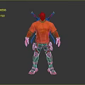 Man in Orange Hoodie with Two Swords on Back Wearing Black Gear Gloves and Boots