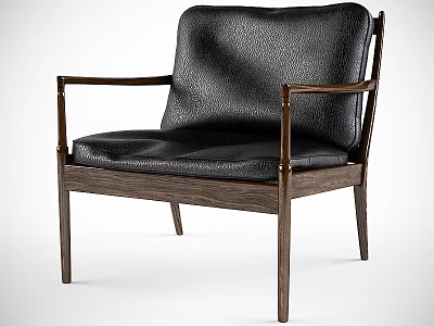 Modern Leisure Chair with Black Leather Upholstery and Wooden Armrests for Contemporary Living Space 3d model