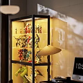Display Cabinet With Glass Doors Showing Superhero And Robot Toy Figures On Lit Shelves