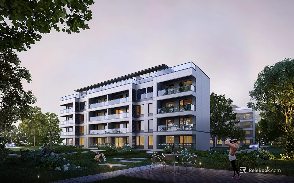 Modern Multi Storey Residential Building With Greenery And Outdoor Space 3d model 