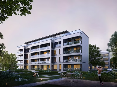 Modern Multi Storey Residential Building With Greenery And Outdoor Space 3d model