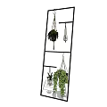 Black Multi Tiered Plant Stand With Hanging Basket Plants And Trailing Greenery